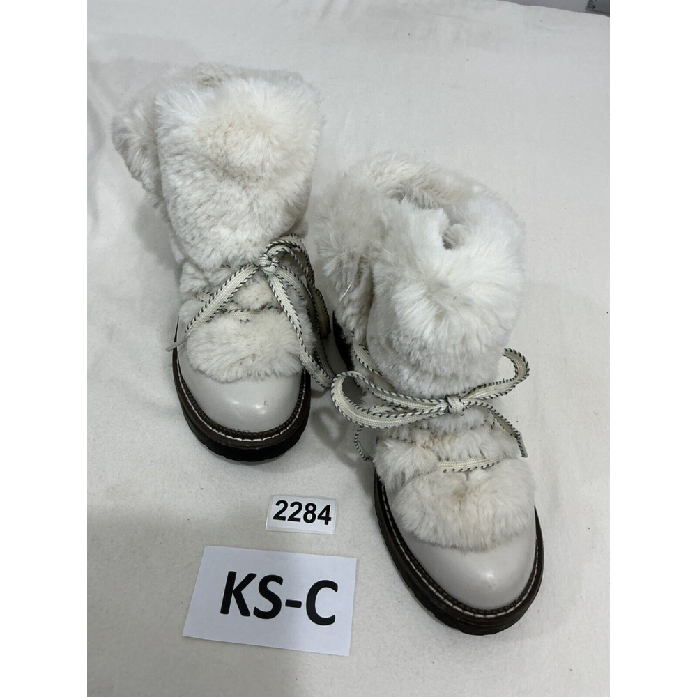 Girls A New Day White Faux Leather - Fur Lace Up Ankle Boots Size 5